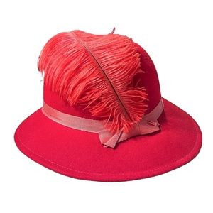 Doeskin Bollman Co. Vintage 100% Wool Felt Red Feathered Hat